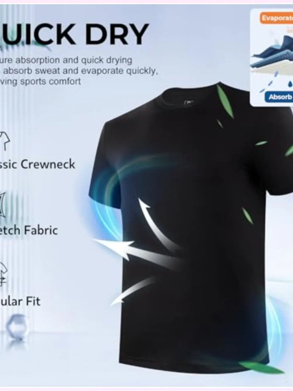 3 Pack Mens Bamboo Undershirts Crew Neck Short Sleeve Moisture Wicking Tagless